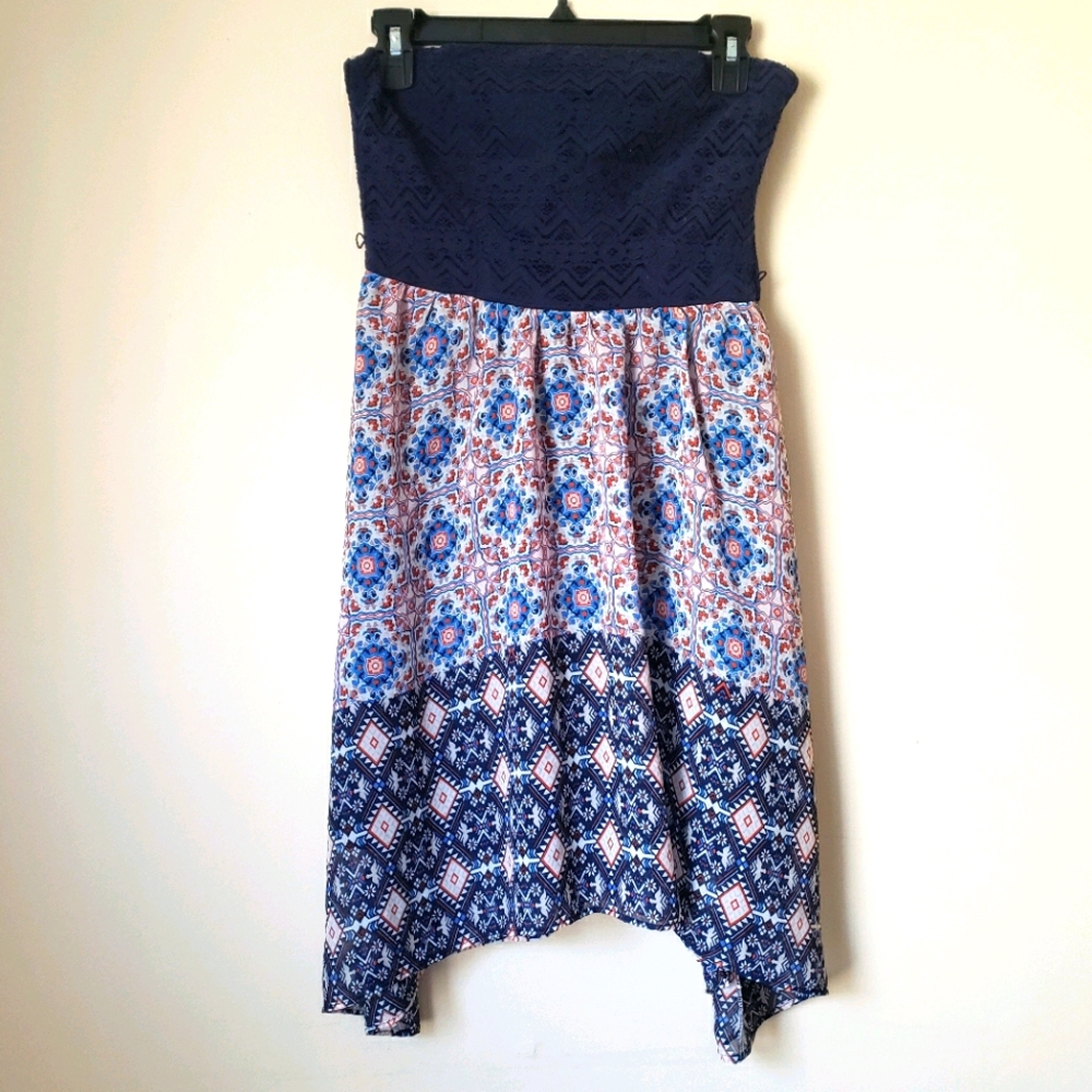 City Triangles Strapless Blue Orange Dress Size 9